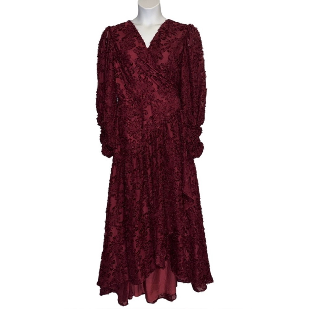 Anthropologie Pilcro Burgundy Textured Wrap Dress | 2X | Lined